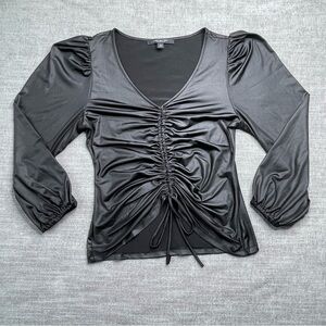 Marc New York Satin Scrunched Top Ruched Stretch Black Long Sleeve